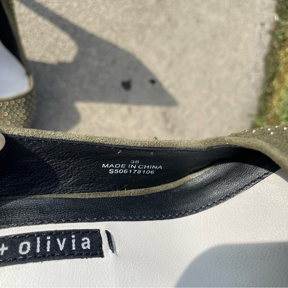 Alice + Olivia Dina Pumps in Green Kid Suede Gold Studded EU 36 US Size 6 - Picture 12 of 14